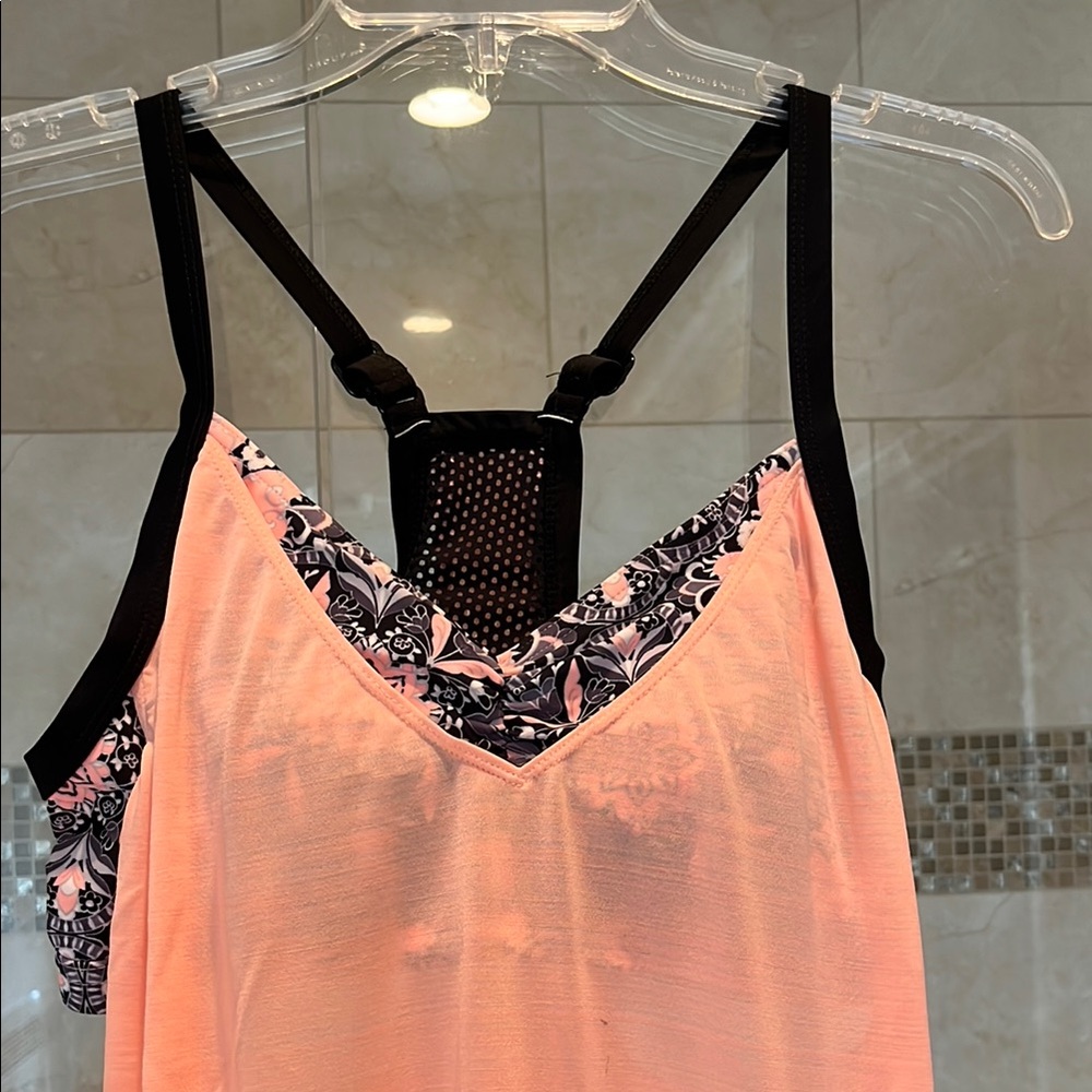 Zero xposure Peach and Black Floral swim (tank) top